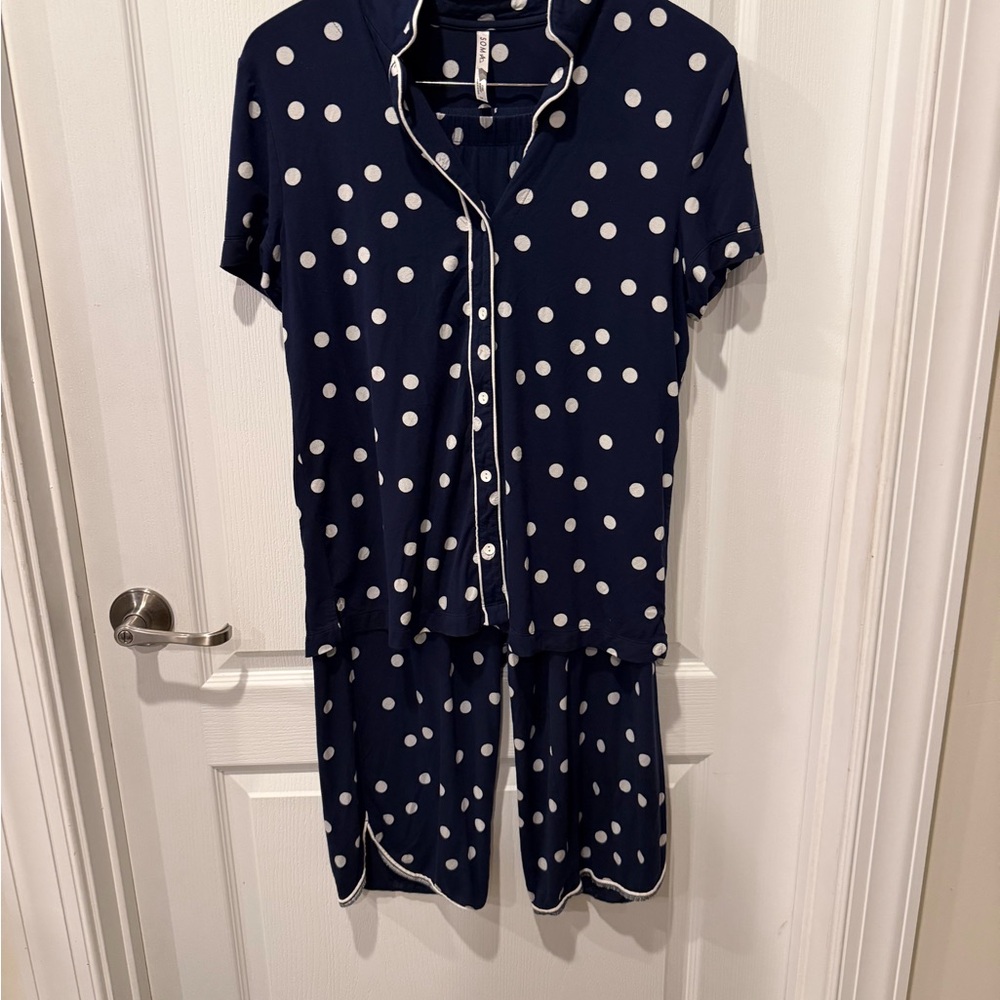 Soma Navy and White Polka Dot Pajama Set
